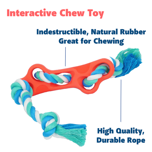 Rubber Bone Dog Chew Toy with Tug Rope - FurryPawsome