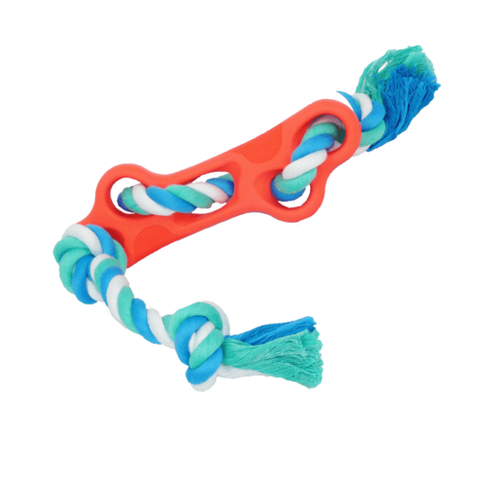 Rubber Bone Dog Chew Toy with Tug Rope - FurryPawsome