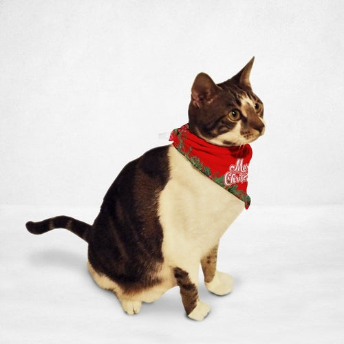 Red Holly Merry Christmas Cat & Dog Bandana - FurryPawsome