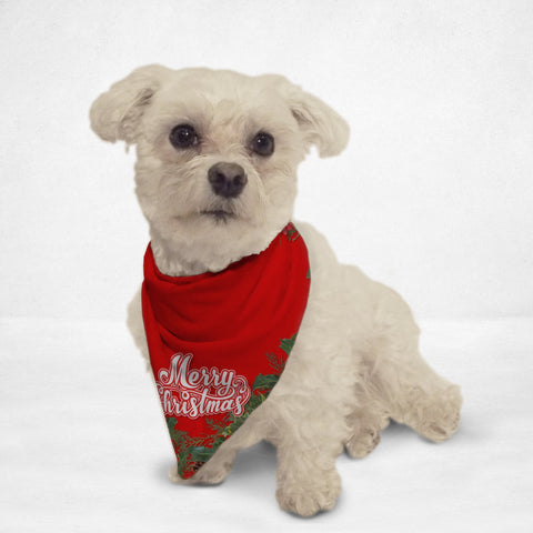 Red Holly Merry Christmas Cat & Dog Bandana - FurryPawsome