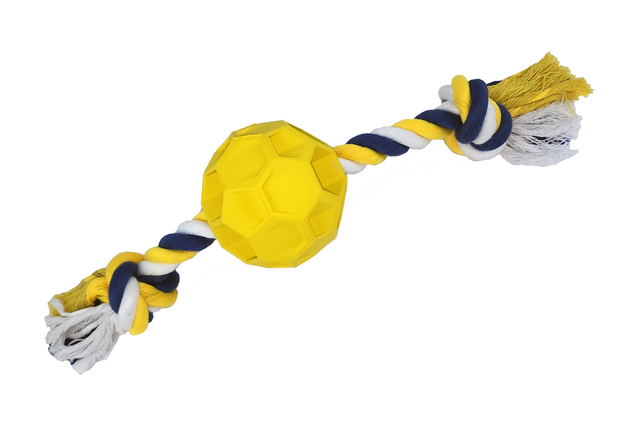 Rubber Soccer Ball Chew Toy with Tug Rope - FurryPawsome